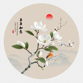 玉兰花鸟