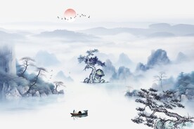 水墨山水松树