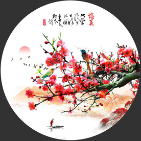 桃花国画梅花