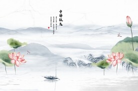 新中式荷花背景墙