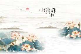 新中式荷花背景墙