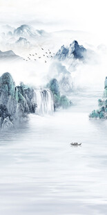 新中式水墨山水复式玄关背景墙