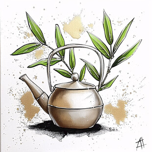 植物酒壶手绘装饰画