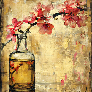 植物酒壶手绘装饰画