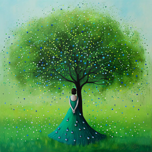 手绘彩色树人装饰画