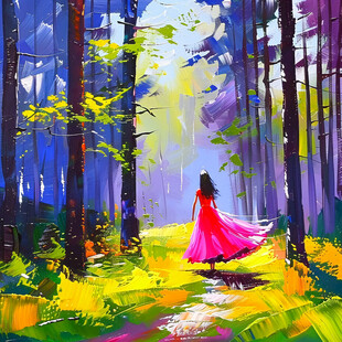 森林里的小女孩插画