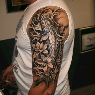 鲤鱼荷花纹身