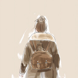 提着包的女孩插画