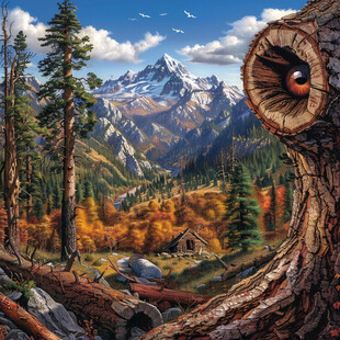 手绘鹰森林装饰画