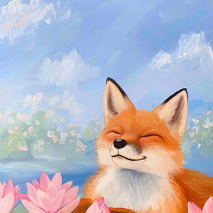 手绘彩色狐狸装饰画