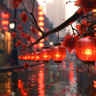 红色新年灯笼街拍