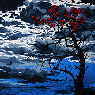 柿子树油画