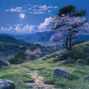 皓月雄风景观插画
