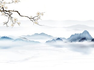 新中式宝谭聚财古典山水花鸟背景