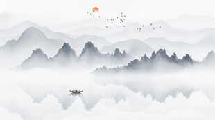 新中式禅意山水背景墙