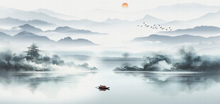 中式水墨山水画背景墙