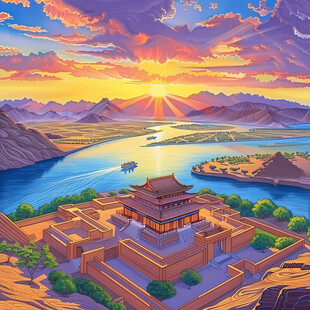 黄河上中游建筑插画