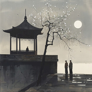 插画爱晚亭
