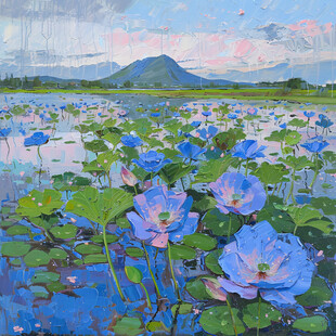 荷塘油画