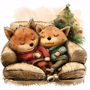 手绘狐狸圣诞装饰画