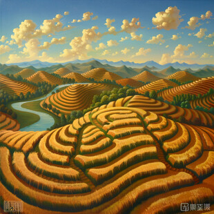 水稻梯田插画