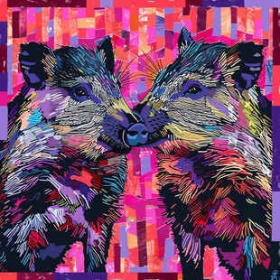 彩绘极地狼流行抽象画