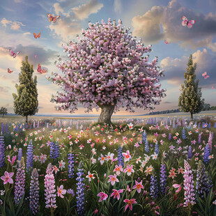 唯美梦幻花田场景