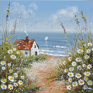 海边小村油画素材