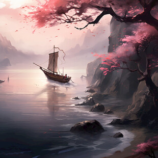 桃花源记古风山水插画