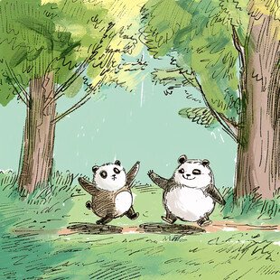 分镜插画熊猫竹子