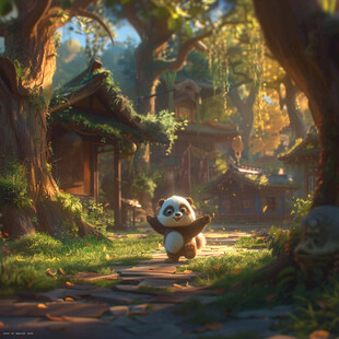 分镜插画熊猫竹子