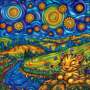 老虎国潮插画线圈插画