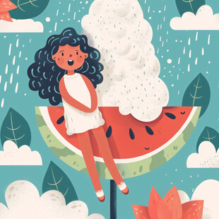 吃西瓜插画
