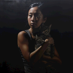 女孩与猫咪的凝视