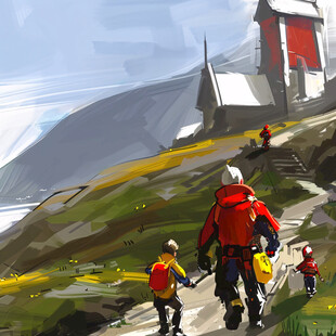 山间教堂 一家三口