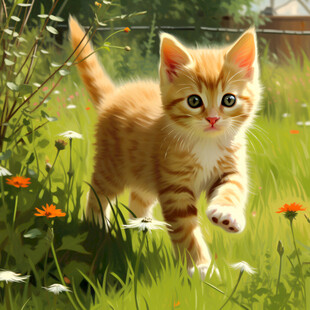小奶猫在草地上奔跑