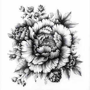 黑白花卉插画