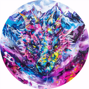 梦幻山峰中的彩色巨龙