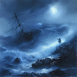 月夜惊涛 孤舟险滩