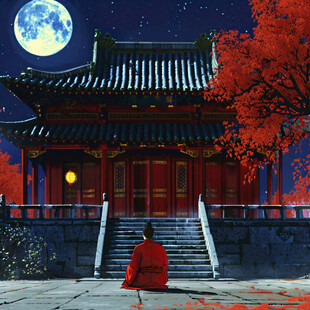 月夜古寺 禅意静谧