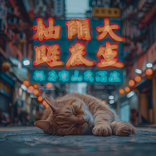 香港街头的慵懒猫咪