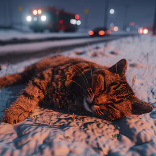 雪夜里的猫咪