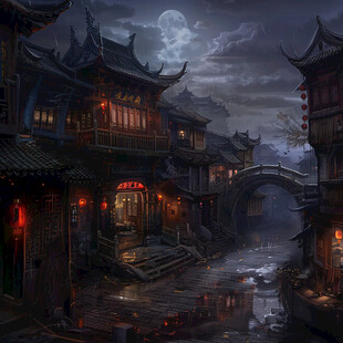 月夜古镇 静谧安详