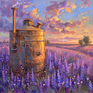 夕阳下的紫花田