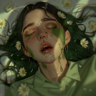 绿色眼泪的女孩