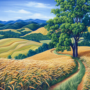 金色田野上的蜿蜒小路