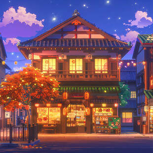 夜色下的日式街道