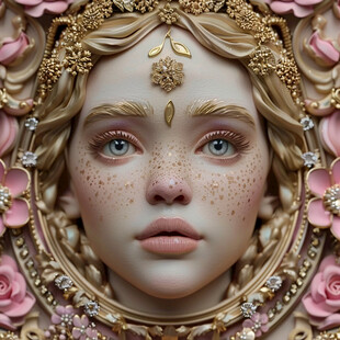 金色花环里的少女