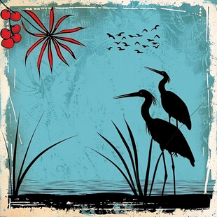 静谧的蓝调 鹤影如画