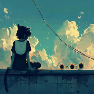 猫耳少女望向远方